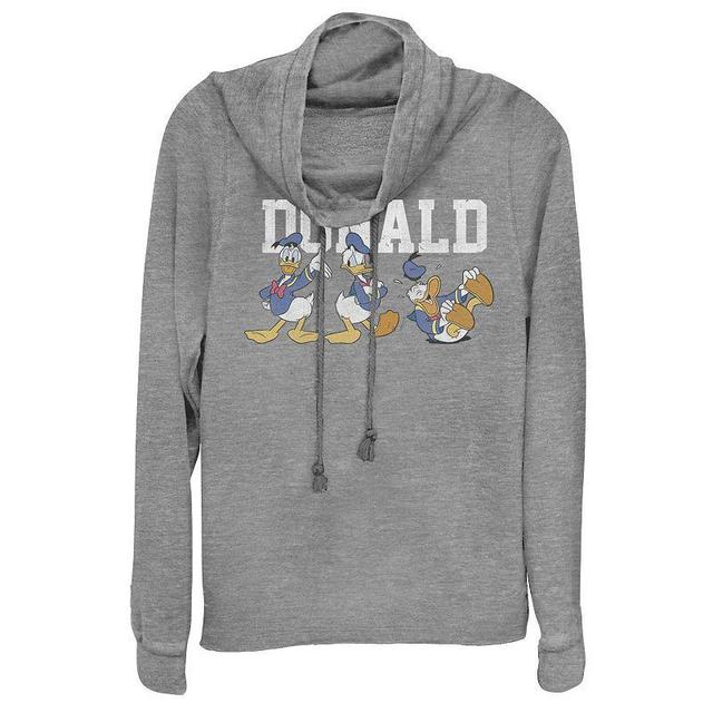 Disney Donald Duck Juniors Action Pose Cowlneck Graphic Lightweight Long Sleeve, Girls Gray Grey Product Image