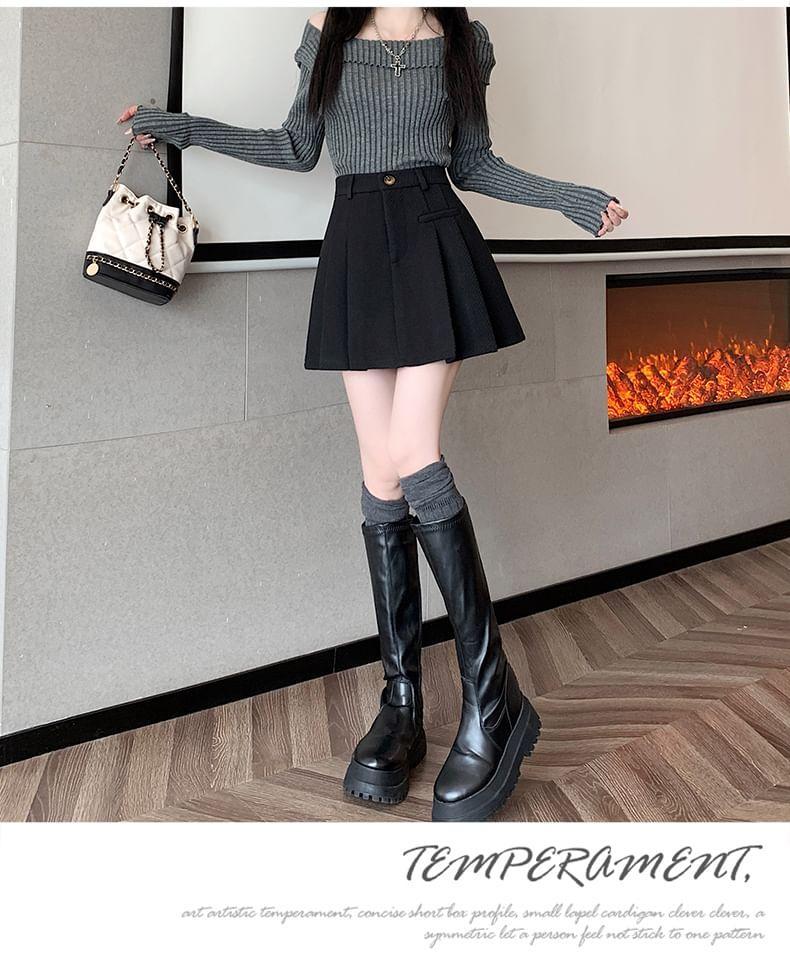 High Rise Plain Pleated A-Line Mini Skirt Product Image