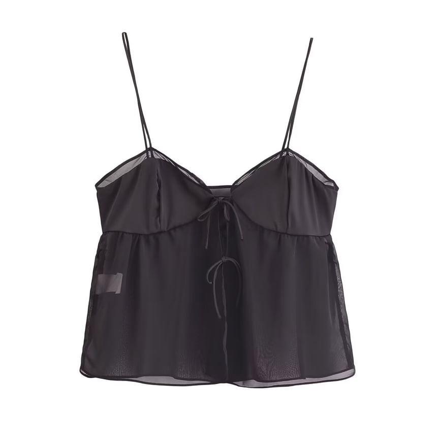 Plain Bow Mesh Camisole Top Product Image