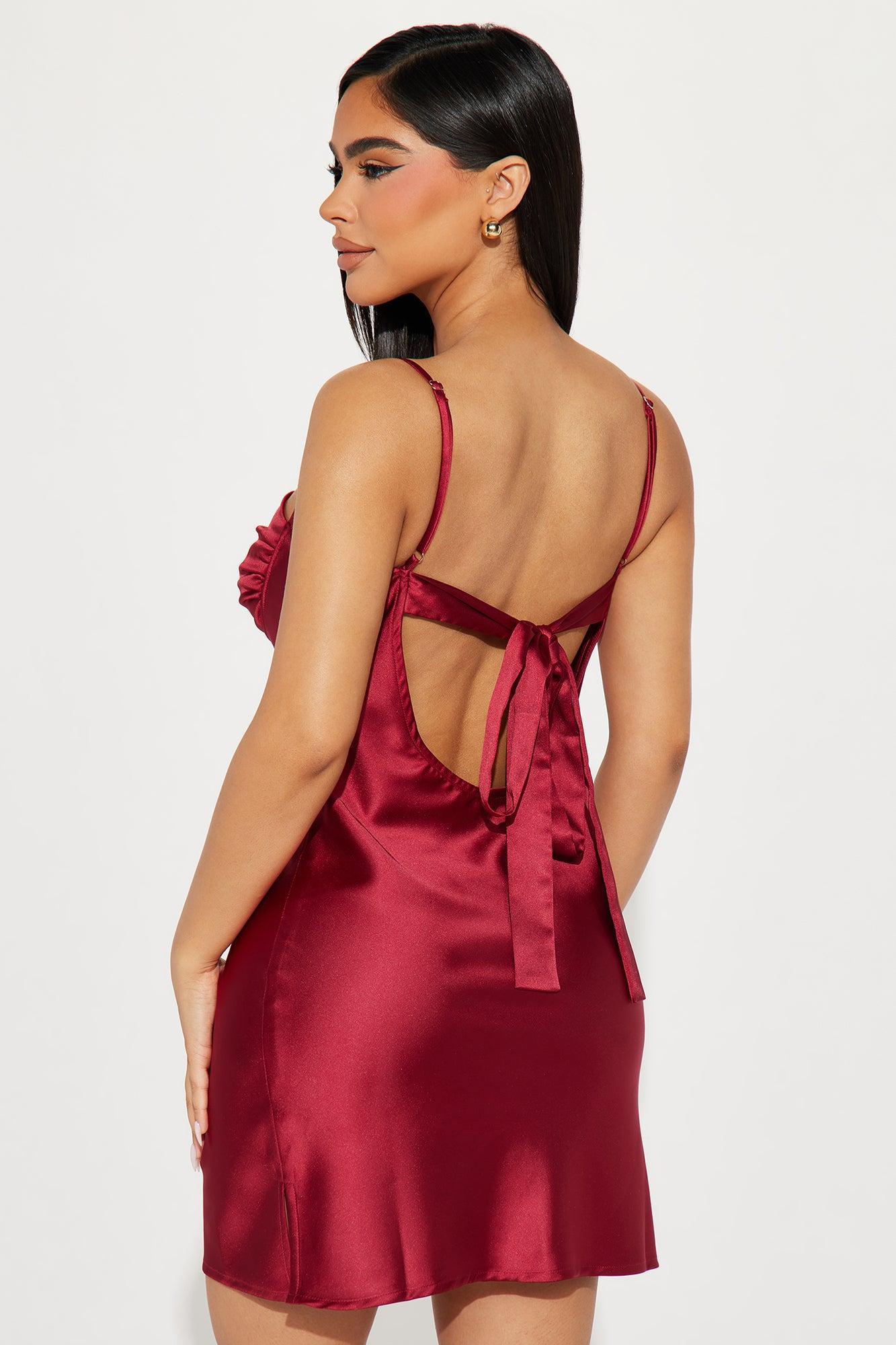 Sabrina Satin Mini Dress - Red Product Image