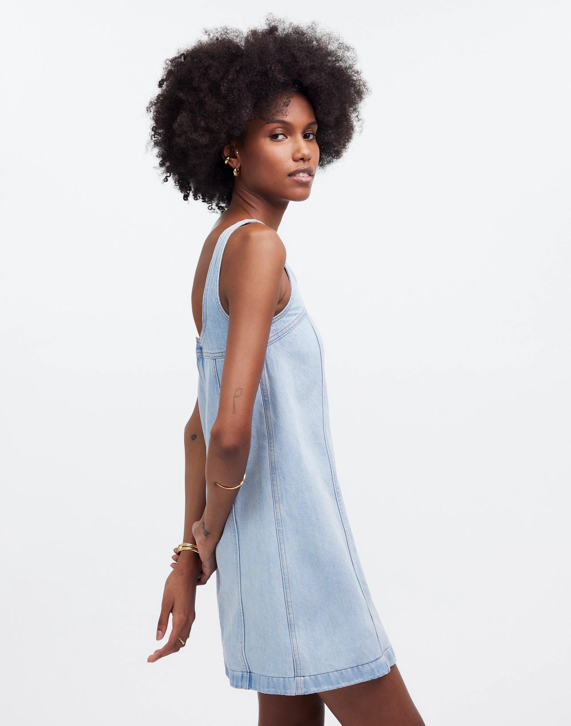 Denim A-Line Sleeveless Mini Dress in Fitzgerald Wash Product Image