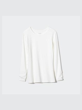 Womens Heattech Crew Neck T-Shirt Long Sleeve White Small UNIQLO US Product Image