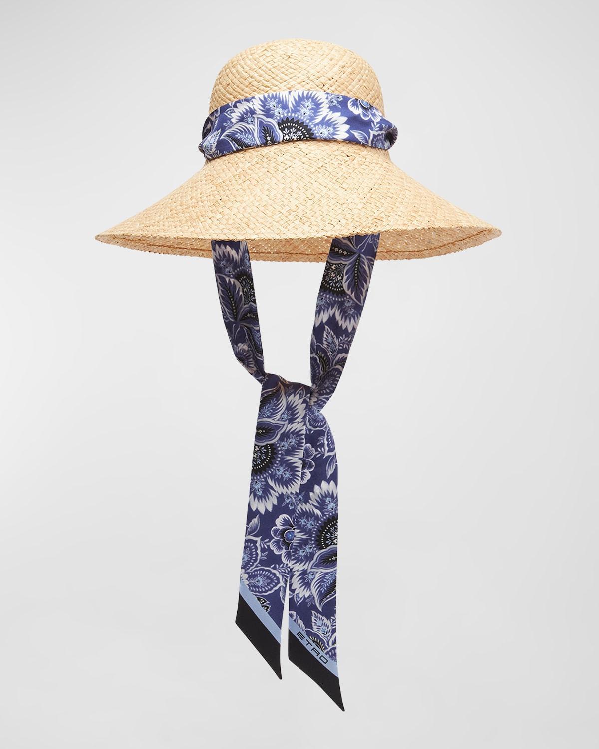 Womens Paisley Silk Ribbon-Trimmed Raffia Hat product image