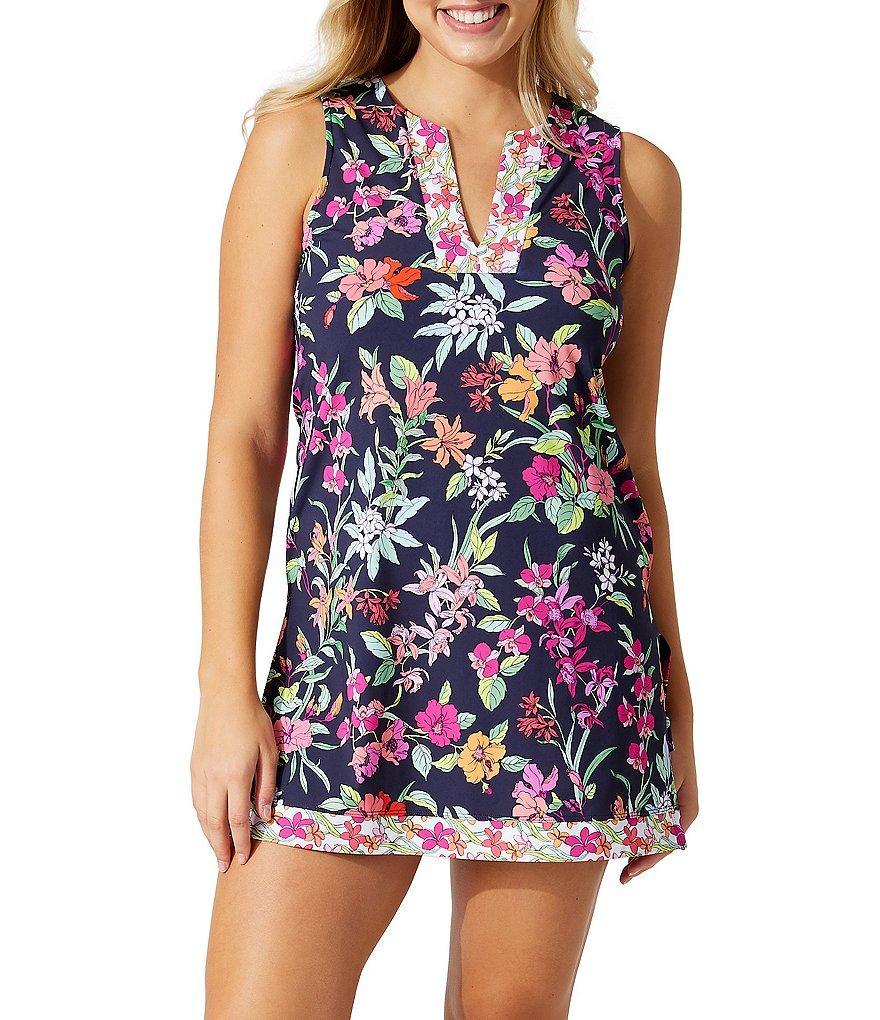 Tommy Bahama Summer Floral Split V-Neck Short Swim Dress Product Image