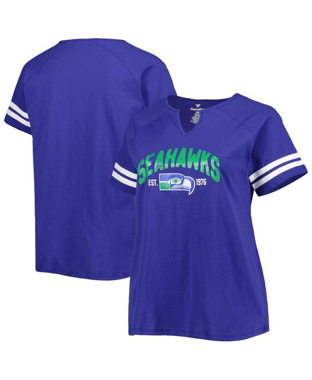 Womens Fanatics Royal Seattle Seahawks Plus Size Throwback Notch Neck Raglan T-Shirt Product Image