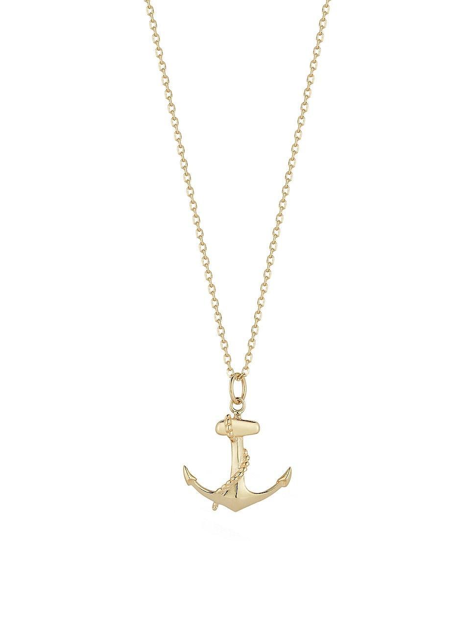 Mens 14K Yellow Gold Anchor Pendant Necklace Product Image