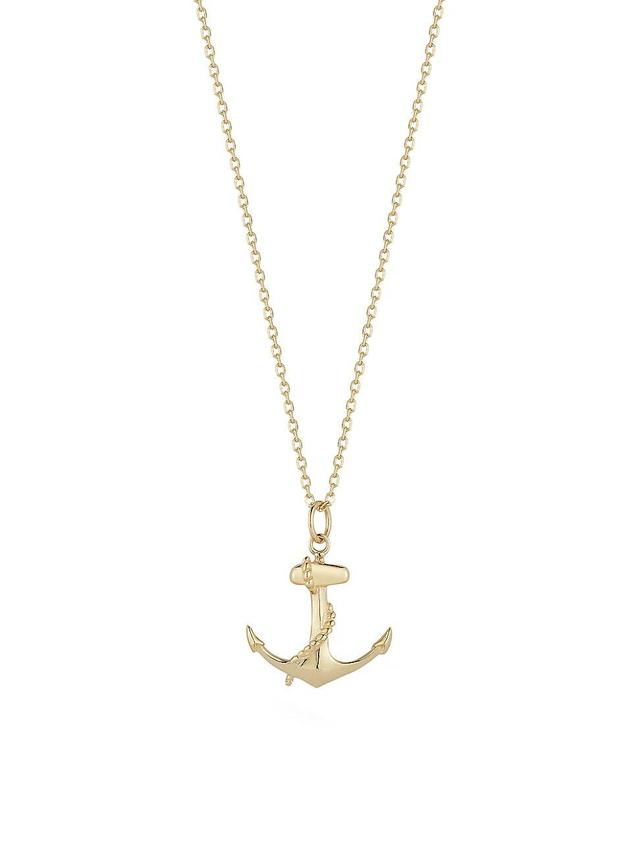 Mens 14K Yellow Gold Anchor Pendant Necklace Product Image