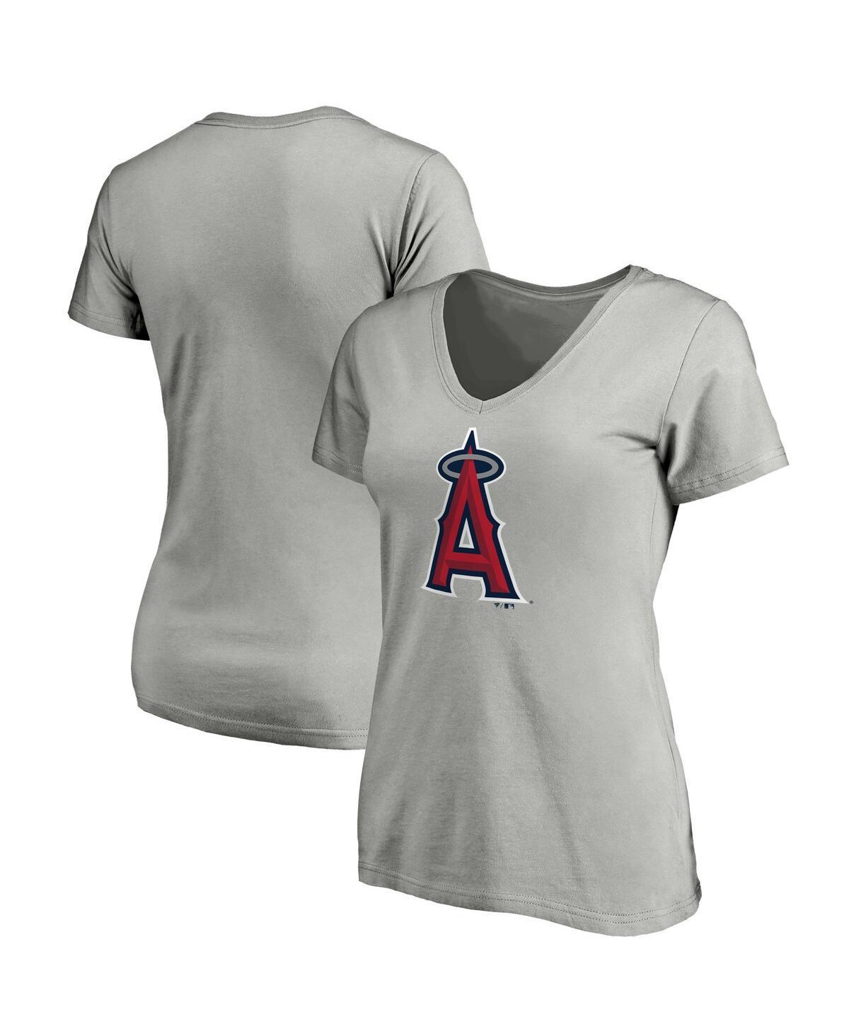 Womens Fanatics Heathered Gray Los Angeles Angels Core Official Logo V-Neck T-shirt Product Image