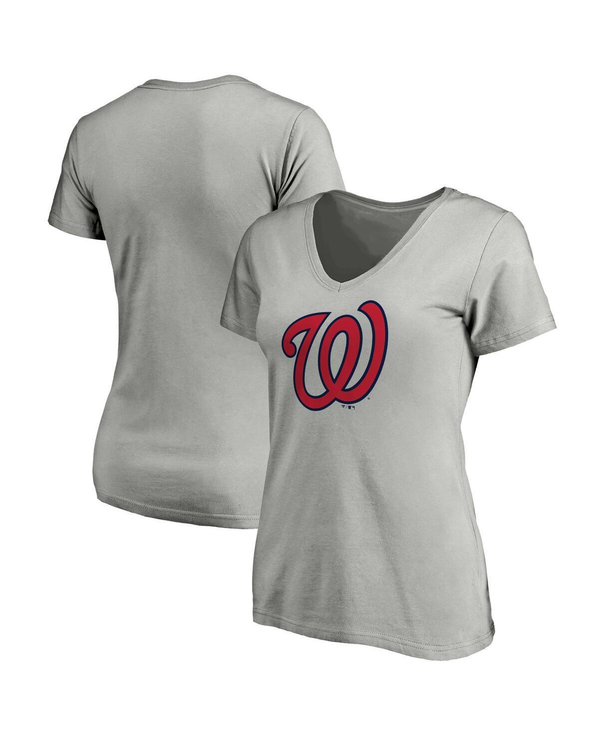 Womens Fanatics Heathered Gray Washington Nationals Core Official Logo V-Neck T-shirt Product Image