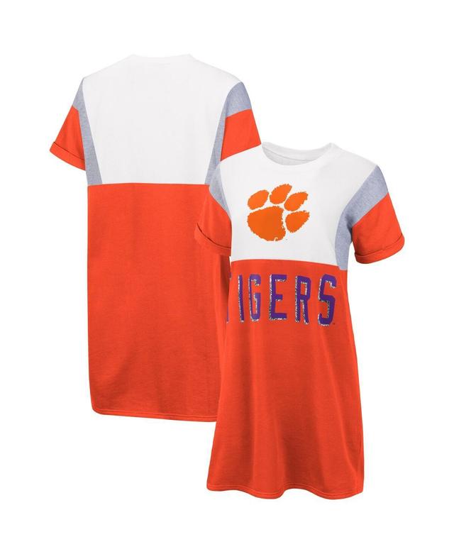 Womens G-III 4Her by Carl Banks /White Clemson Tigers 3rd Down Short Sleeve T-Shirt Dress Product Image