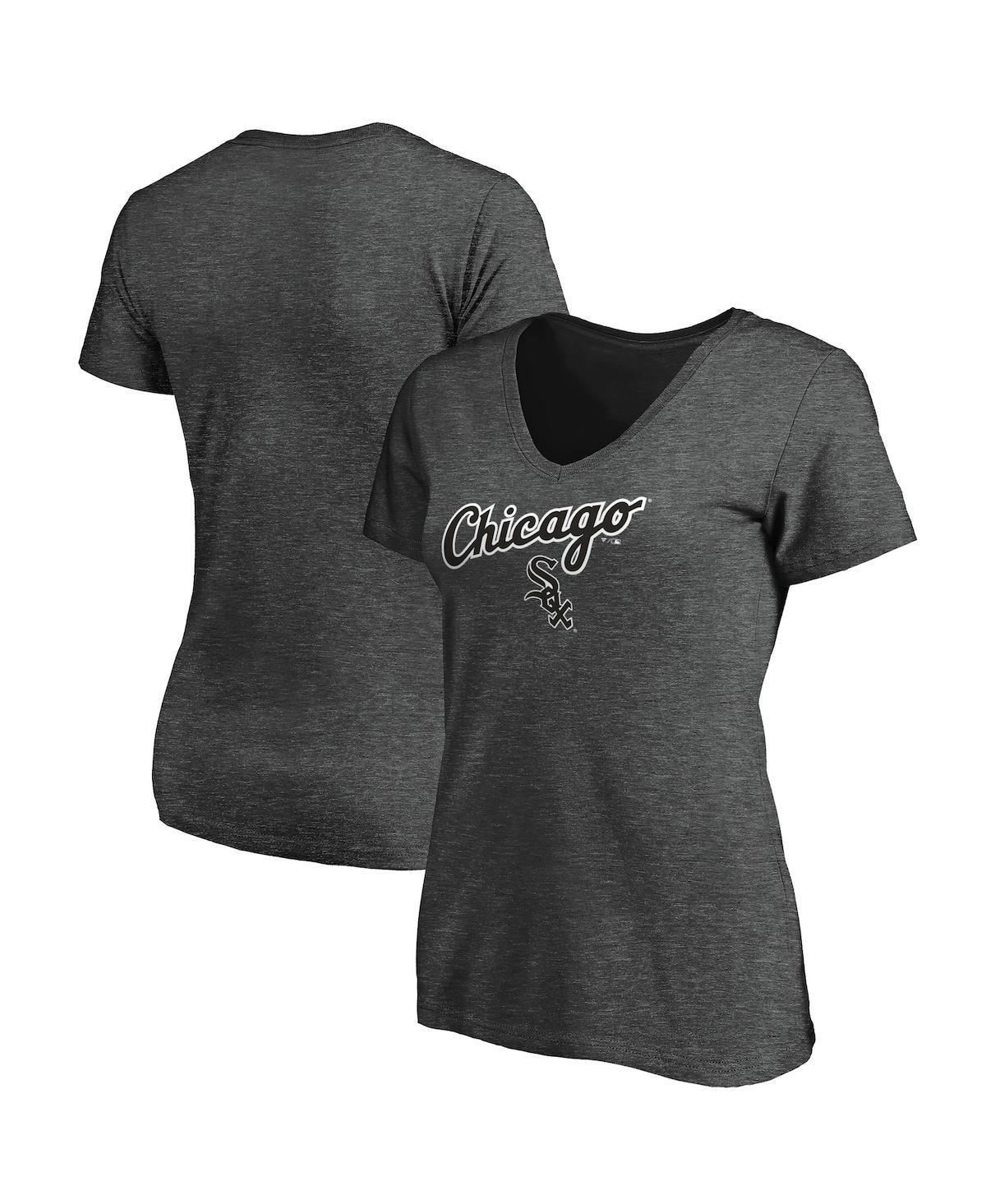 Womens Fanatics Branded Heathered Charcoal Chicago White Sox Team Logo Lockup V-Neck T-Shirt Product Image