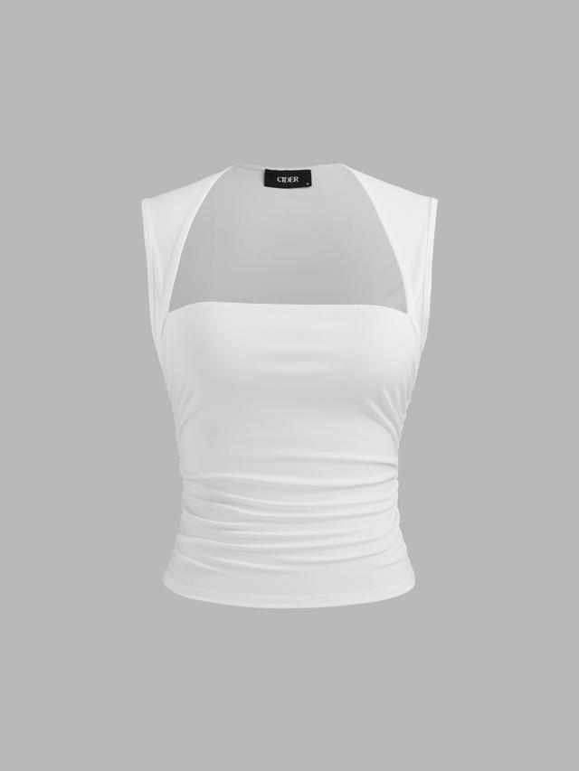 Square Neck Solid Ruched Tank Top Product Image