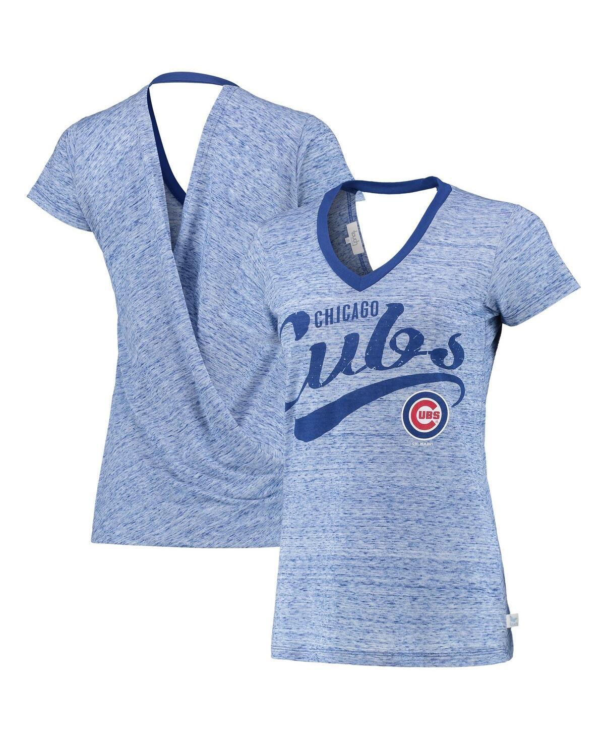 Womens Navy Chicago Cubs Hail Mary V-Neck Back Wrap T-Shirt Product Image