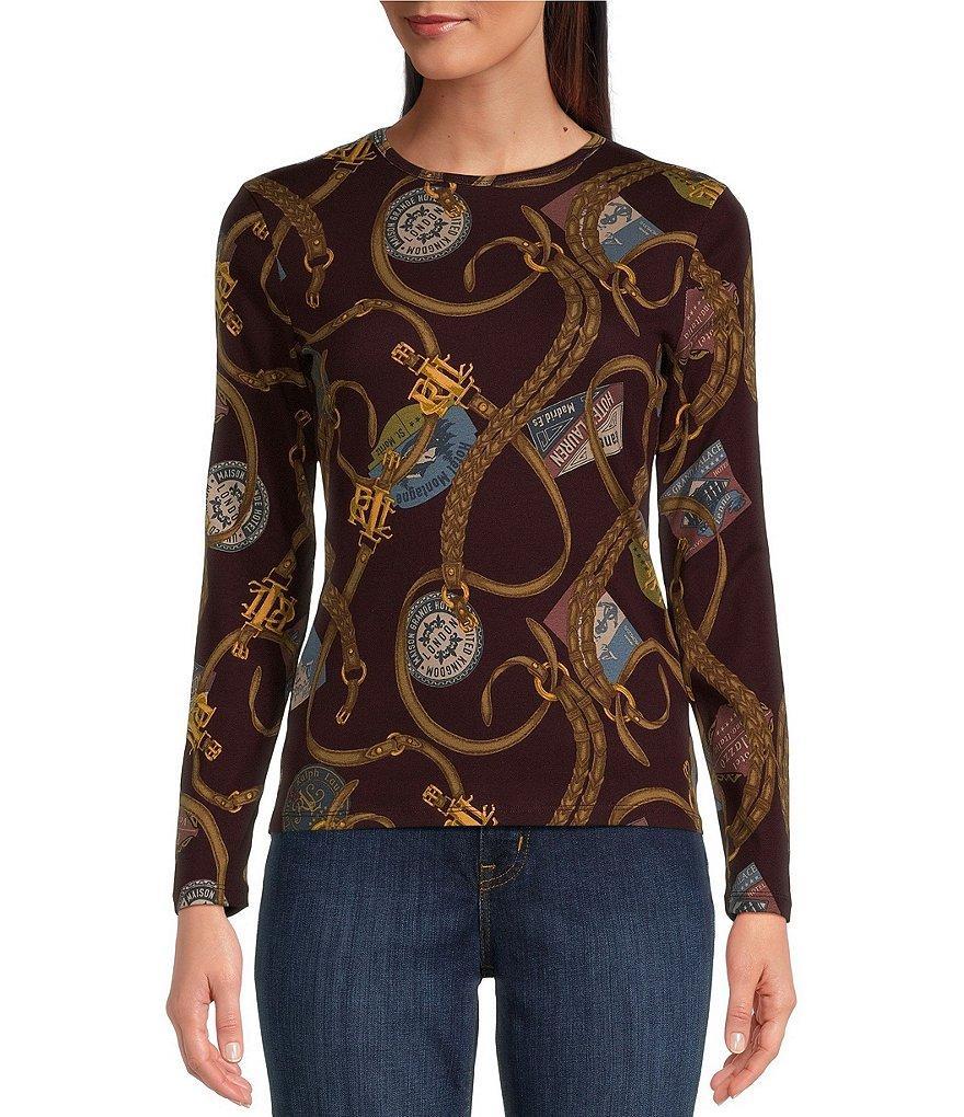 Lauren Ralph Lauren Katherine Belting-Print Stretch Crew Neck Long Sleeve Tee Product Image