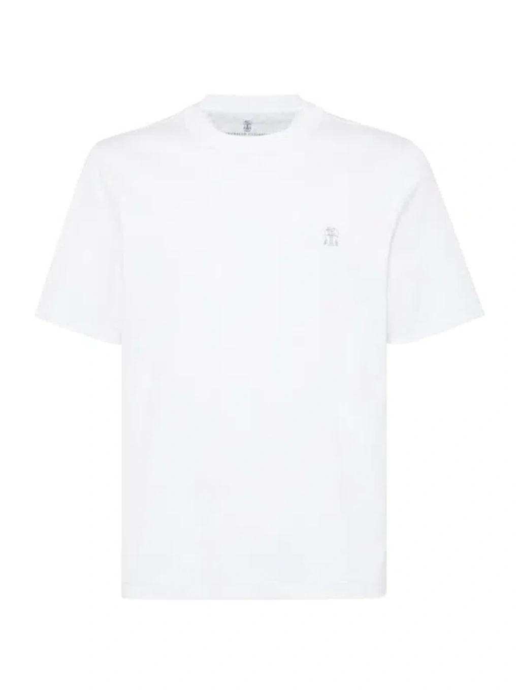 BRUNELLO CUCINELLI Men's Cotton Jersey Crew Neck T-shirt With Logo In White Product Image