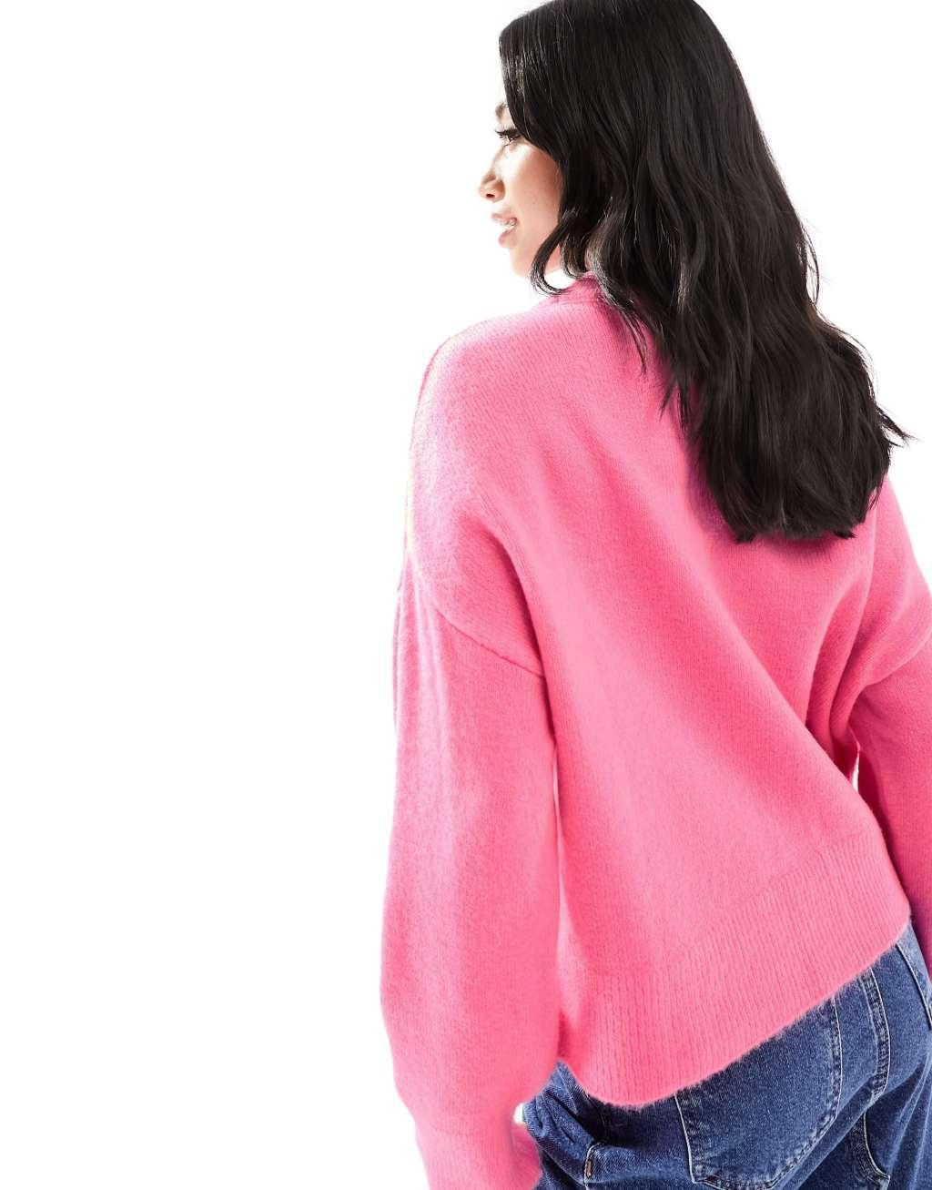 ASOS DESIGN Petite boxy crew neck sweater in pink Product Image