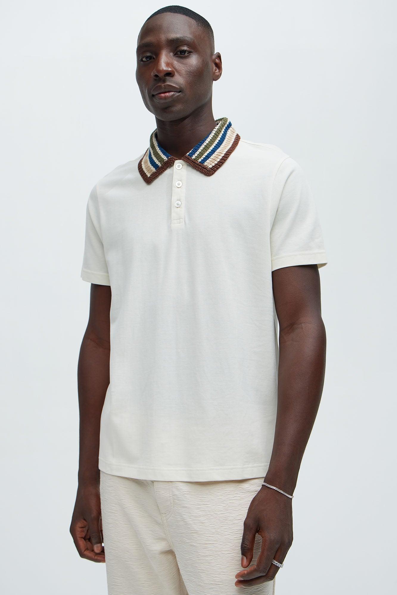 Anthony Contrast Collar Short Sleeve Polo - Off White Product Image