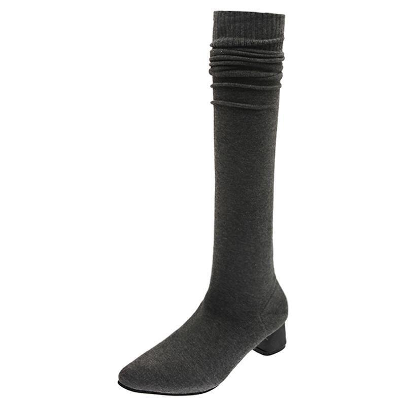 Block Heel Over-The-Knee Knit Boots Product Image