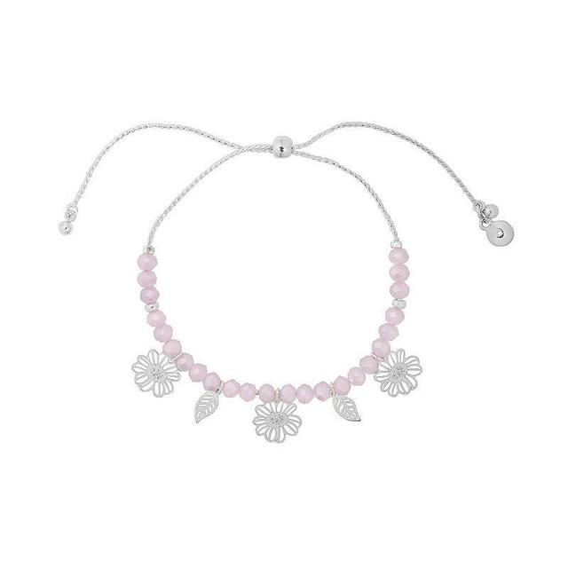 LC Lauren Conrad Silver Tone Openwork Floral Charm Adjustable Bracelet, Womens Product Image