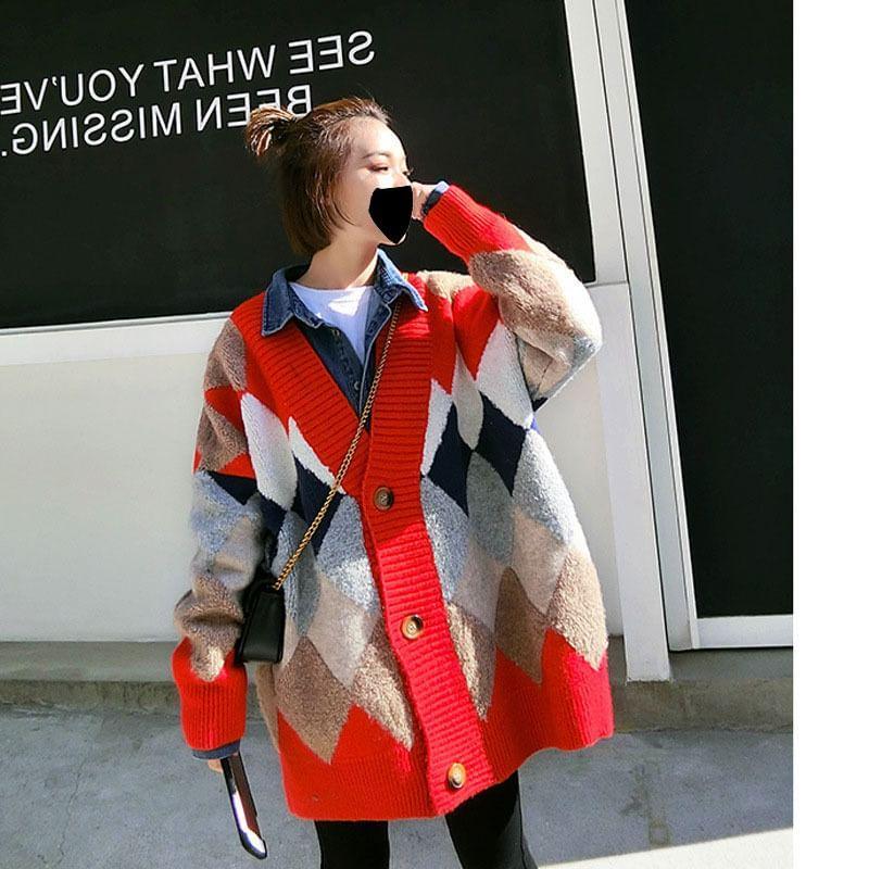 V-Neck Color Block Cardigan Product Image