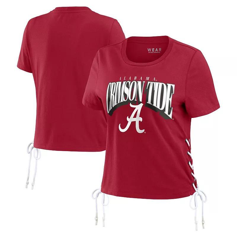 Womens WEAR by Erin Andrews Crimson Alabama Crimson Tide Side Lace-Up Modest Crop T-Shirt Product Image