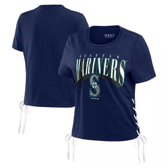 Womens WEAR by Erin Andrews Seattle Mariners Side Lace-Up Cropped T-Shirt Blue Product Image