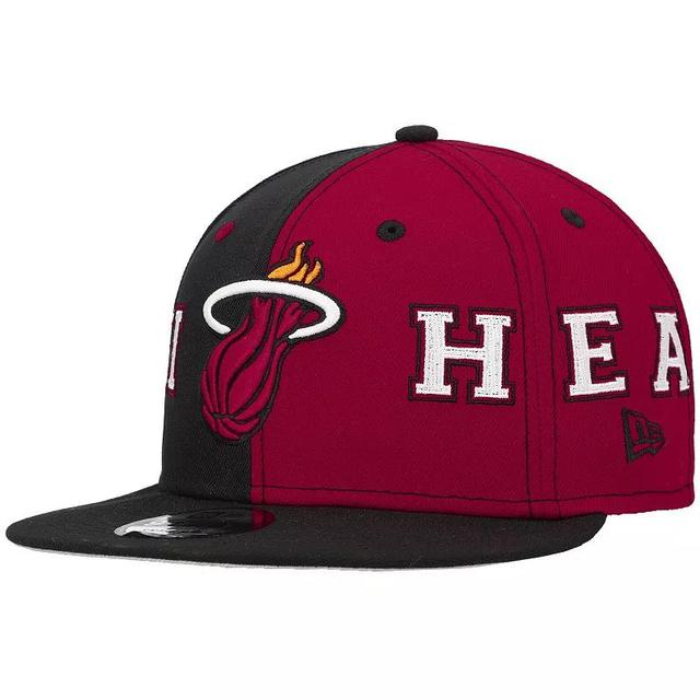 Mens New Era /Red Miami Heat Team Split 9FIFTY Snapback Hat Product Image