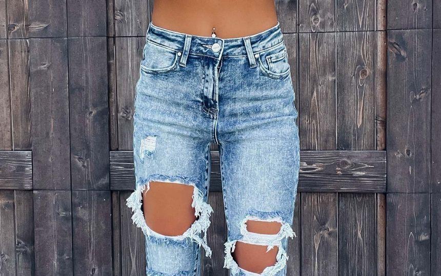 High Waist Washed Ripped Bootcut Jeans product image