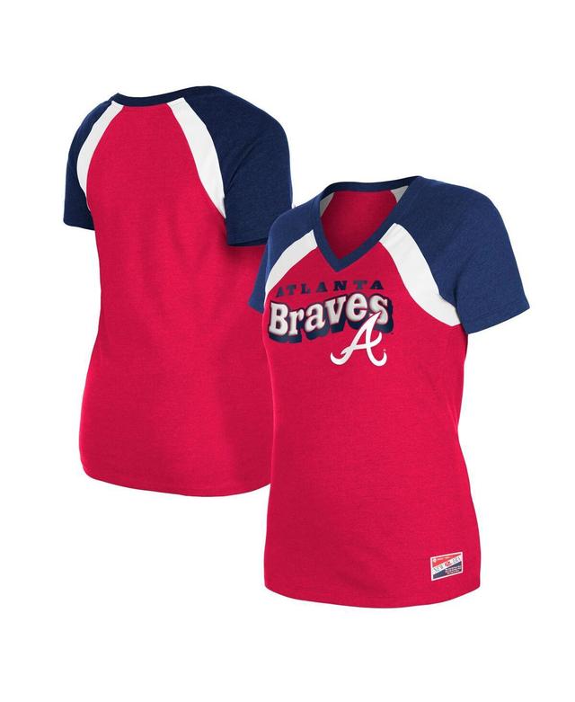 New Era Womens Red Atlanta Braves Heathered Raglan V-Neck T-Shirt Product Image