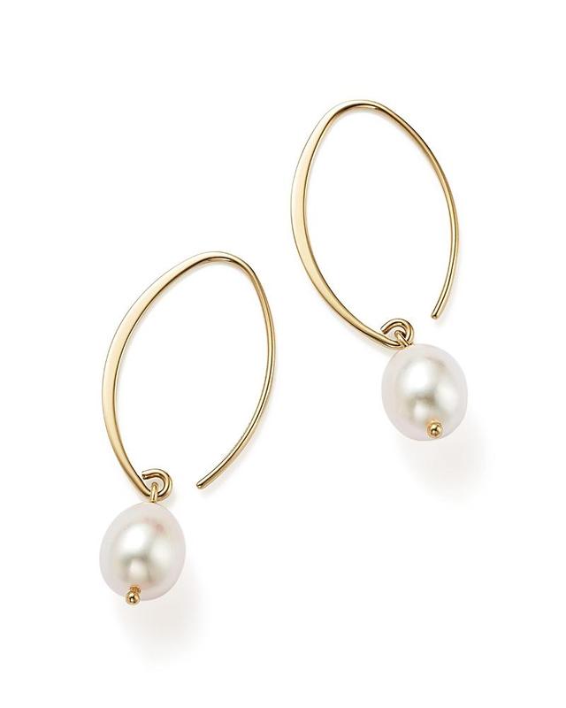 Saks Fifth Avenue Made in Italy Saks Fifth Avenue Women's 10MM White Oval Freshwater Pearl & 14K Yellow Gold Drop Earrings  - female - Size: one-size Product Image