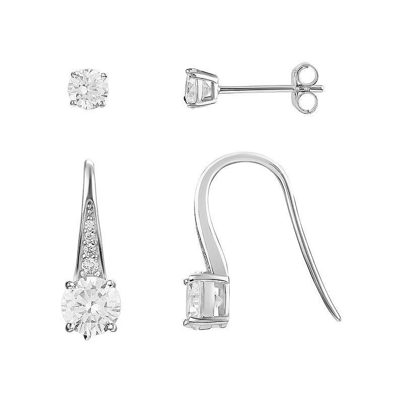 PRIMROSE Sterling Silver Cubic Zirconia Stud & Drop Earring Duo Set, Womens Product Image