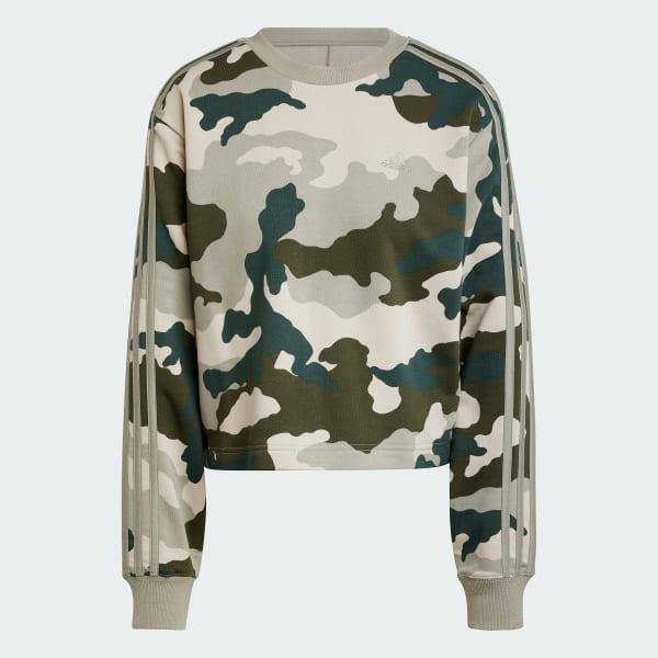 Essentials 3-Stripes Camo-Print Cropped Sweatshirt Product Image