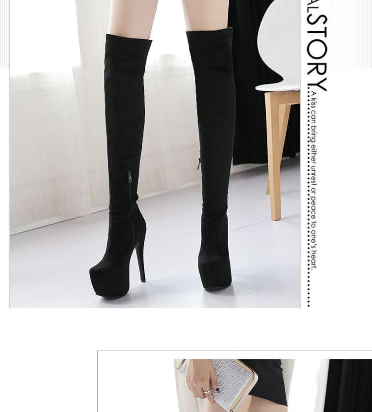 Faux Leather Block Heel Over-The-Knee Boots Product Image