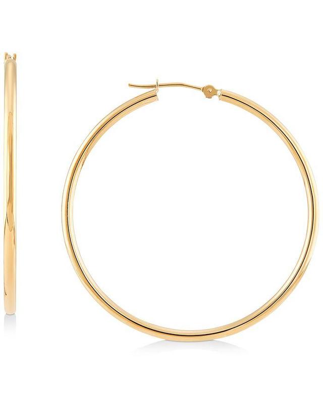 Polished Round Tube Hoop Earrings in 10k Gold, 40mm Product Image