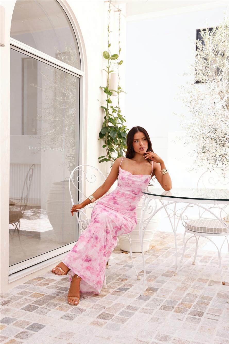 Musical Delight Mesh Maxi Dress Pink Product Image