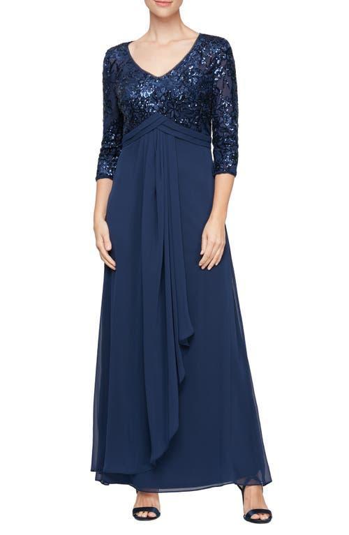 Alex Evenings Sequin Three-Quarter Sleeve Evening Gown Product Image