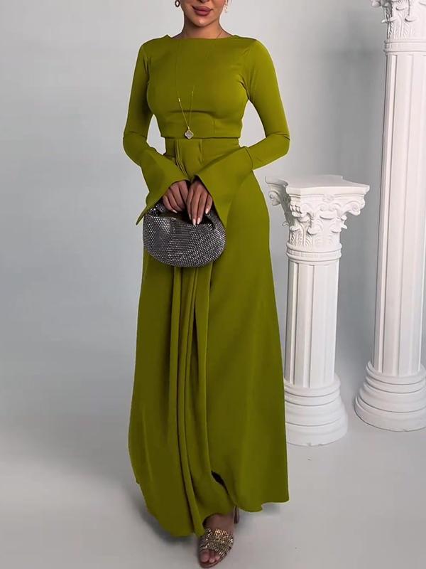 Bodycon Irregularity Solid Color Split-Front Round-Neck Maxi Dresses Product Image