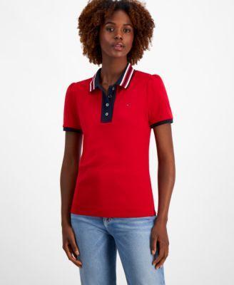 Tommy Hilfiger Womens Cotton Contrast Puff-Sleeve Polo Product Image