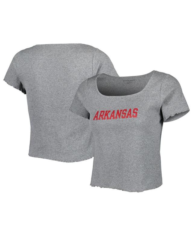 Womens Gray Arkansas Razorbacks Baby Rib Lettuce-Edge Trim T-Shirt Product Image