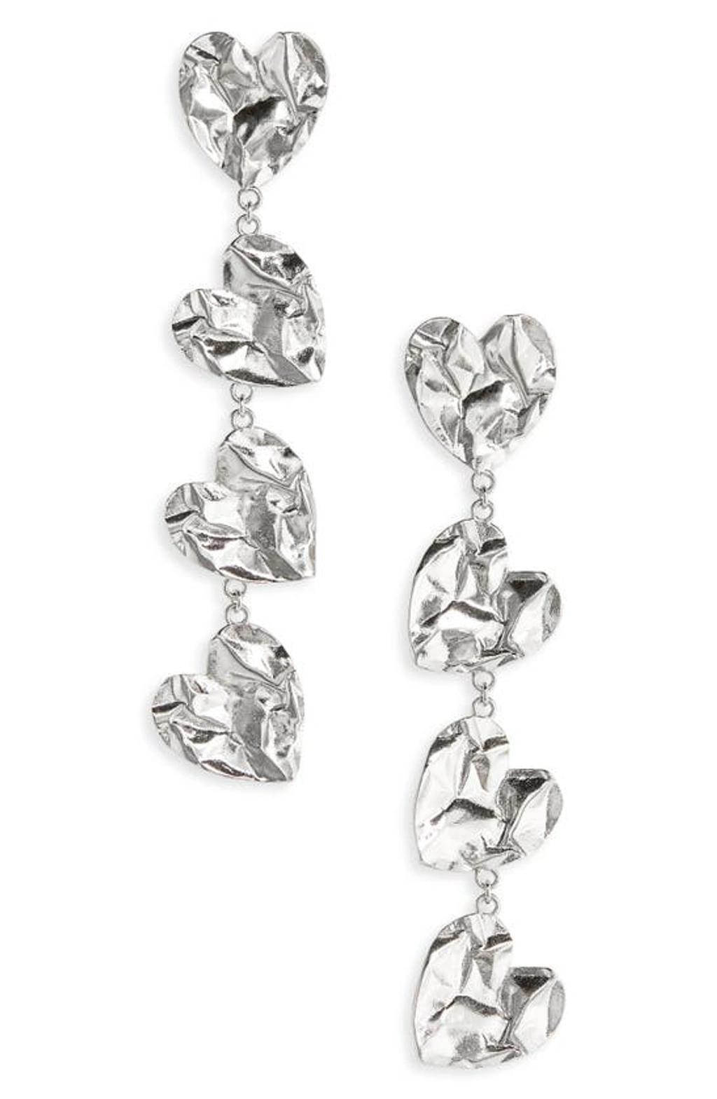 Crushed Heart Drop Earrings In Silver Product Image