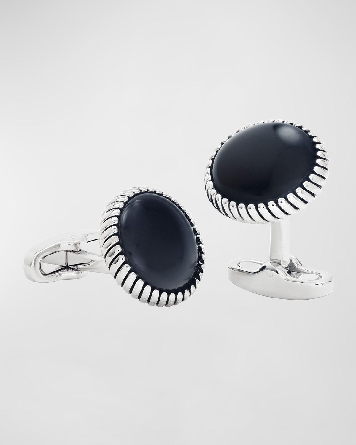 Men's Round Black Onyx Cufflinks Product Image