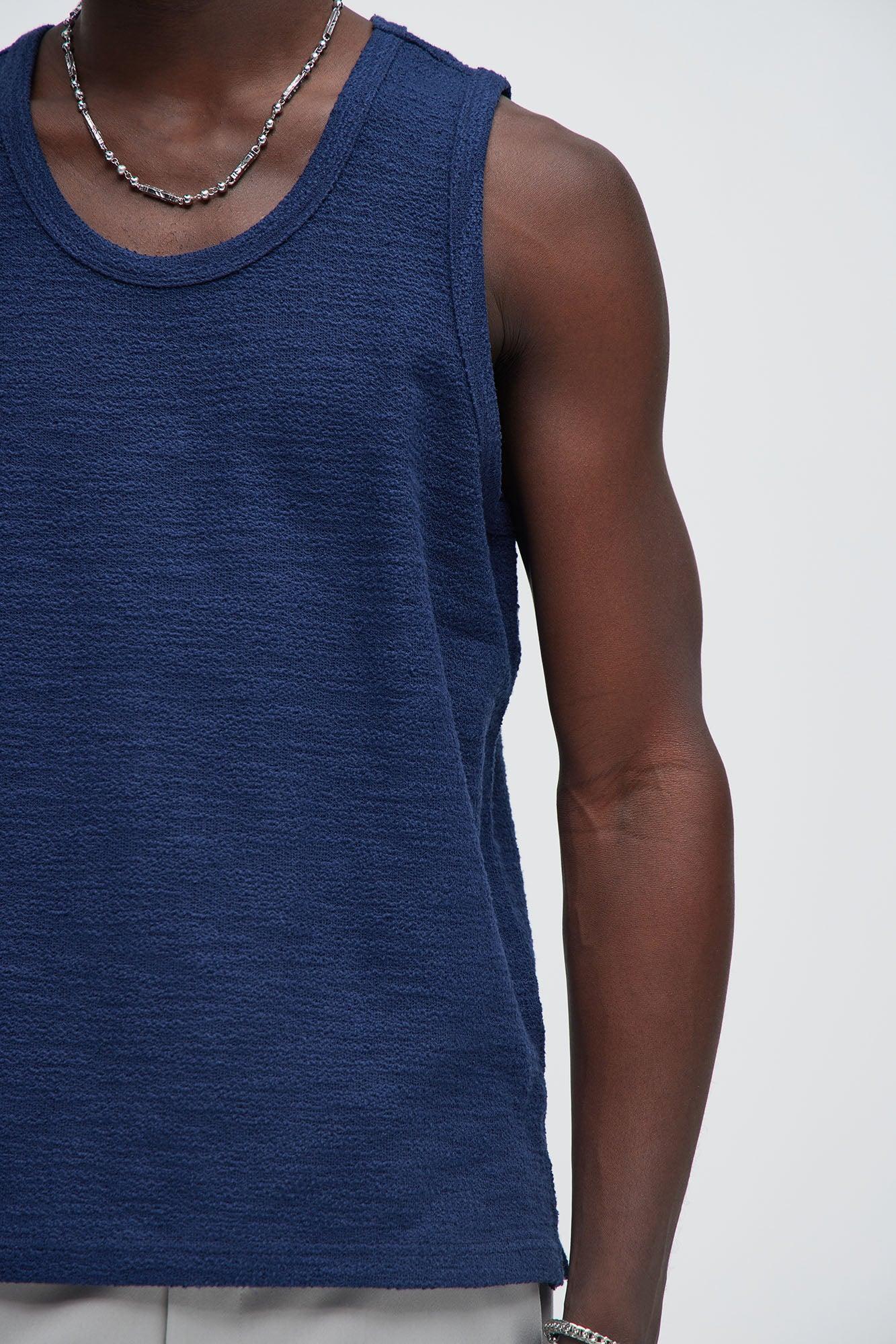 Blaine Textured Relaxed Tank Top - Navy Product Image