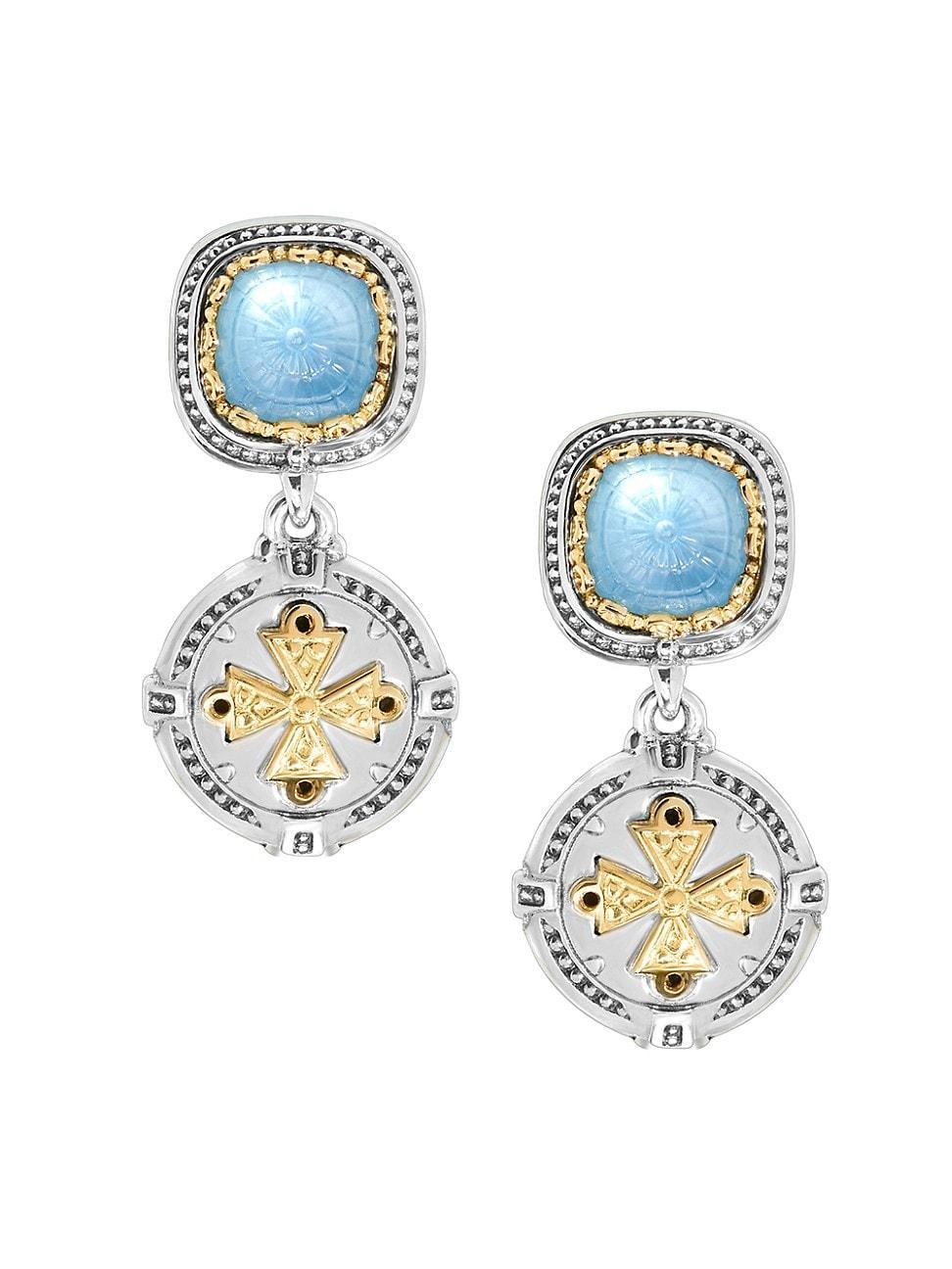 Womens Dome Sterling Silver, 18K Gold, Blue Spinel & Crystal Mother-Of-Pearl Doublet Earrings Product Image