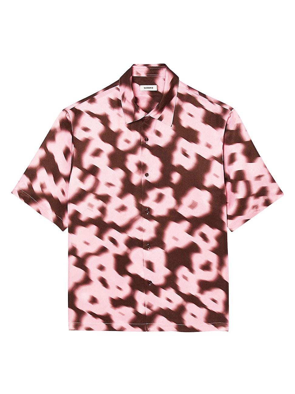 Sandro Oversized Printed Short Sleeve Button Front Shirt Product Image