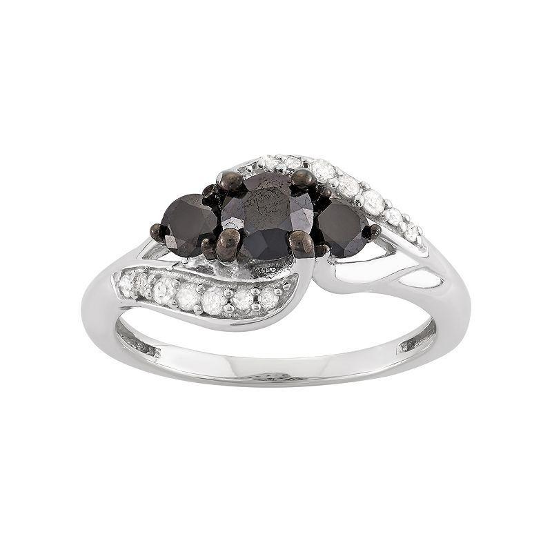 Jewelexcess 1 Carat T.W. Black & White Diamond Sterling Silver 3-Stone Ring, Womens Product Image