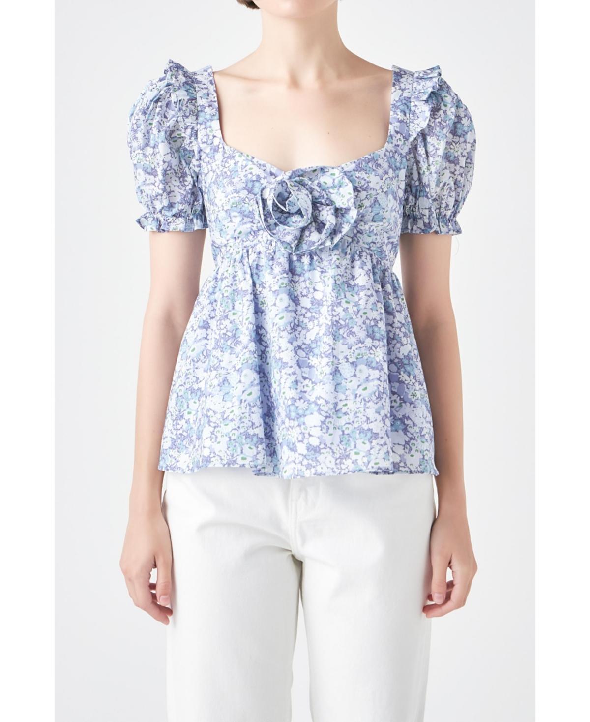 Womens Floral Print Top With Flower Product Image