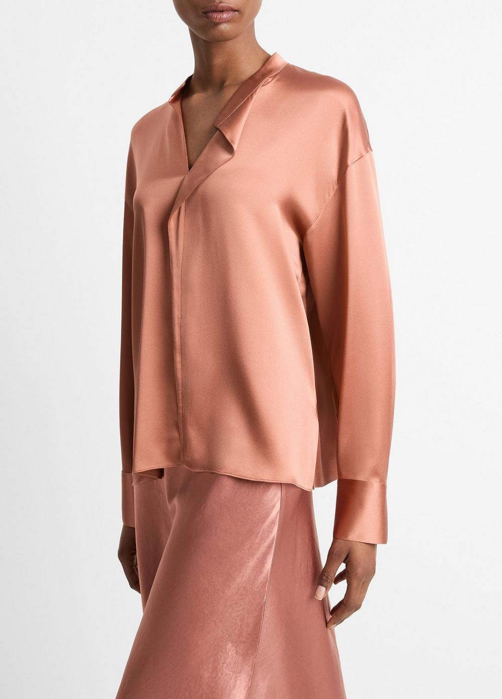 Silk Draped Stand-Collar Blouse Product Image