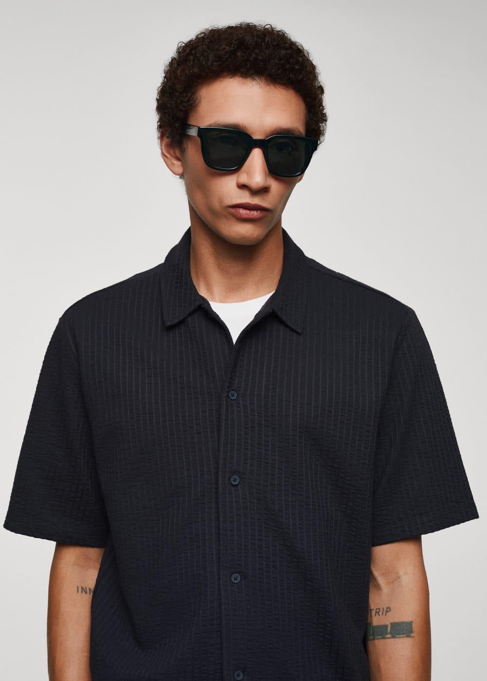 MANGO MAN - Seersucker cotton shirt dark navyMen Product Image