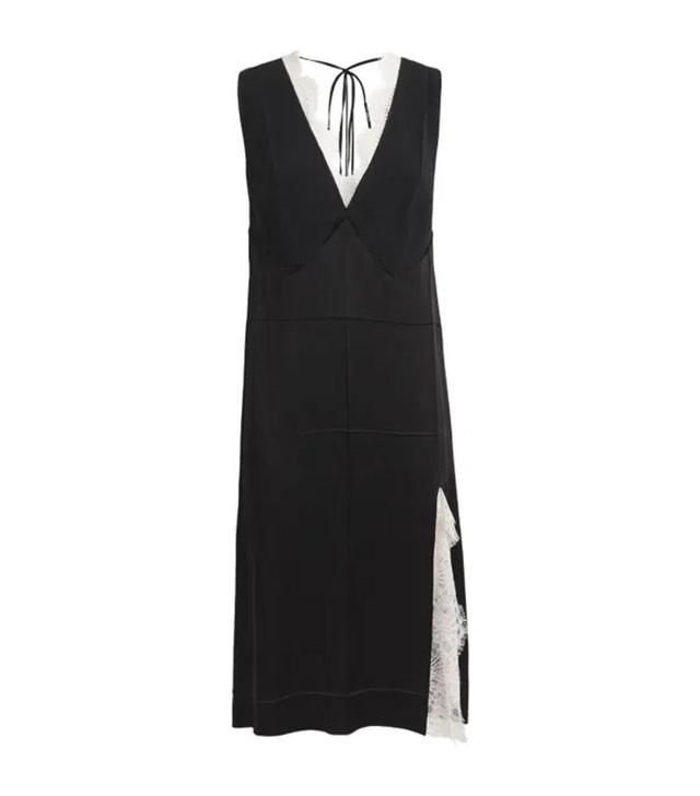 V-neck Lace Trim Midi Dress In Black Product Image