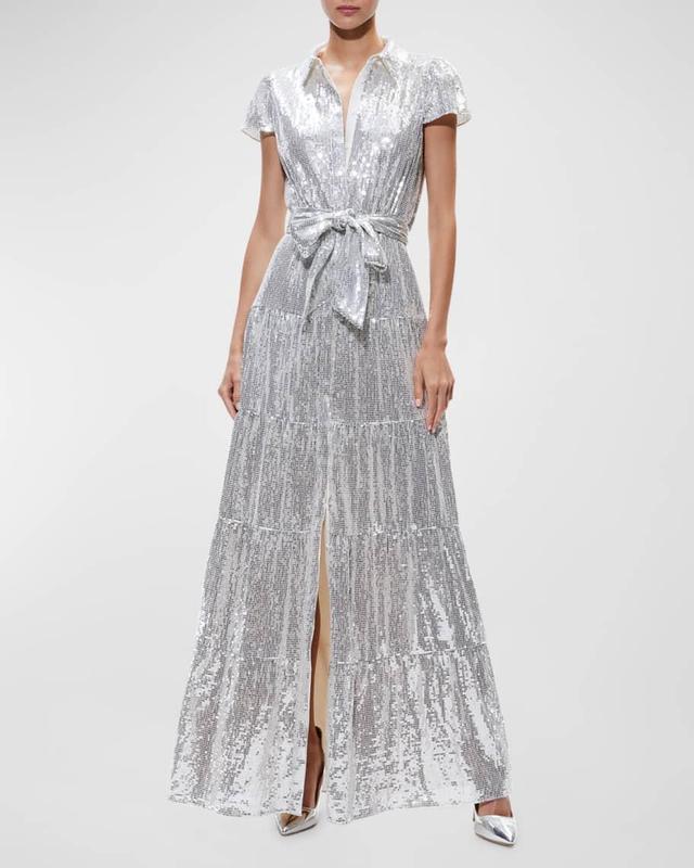 Miranda Short-Sleeve Sequined Maxi Dress Product Image
